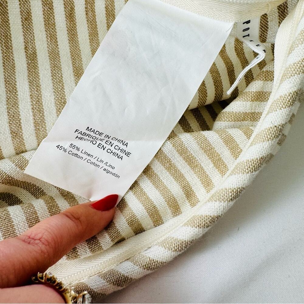 POTTERY BARN White Tan Cream Stripe Pattern Linen Pillow Case Sham 20" Square - Picture 8 of 11
